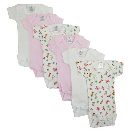 CS-005P-005P Girls Short Sleeve with Printed44; White & Pink - Preemie